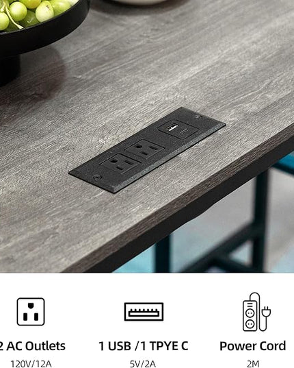 Finnhomy 3-Piece Dining Table Set, Small Kitchen Table with 2 Chairs, LED Light and USB Type-C Power Outlet, Space-Saving Design for Dining Room, Living Room, Apartment, Grey+Black