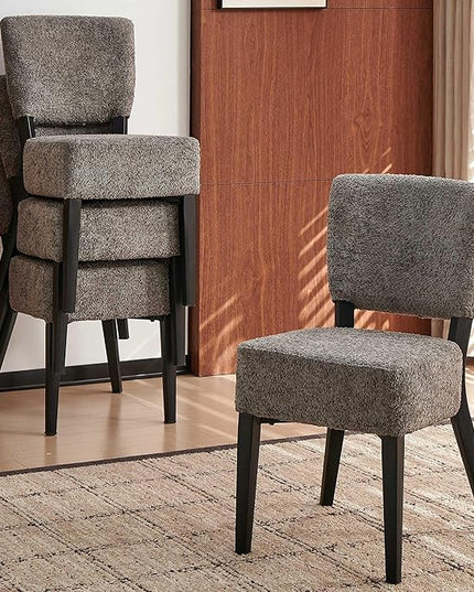 5-Piece Round Dining Table Set, Modern Kitchen Table Chairs Set of 4, Upholstered Dining Room Chairs with Thick Cushion&Solid Wood Legs for Living Room Apartment, Black Faux Marble Table&Grey