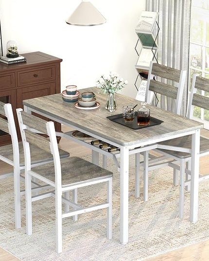 Hooseng Dining Table Set for 4, Wood Kitchen Table Chairs Set with Storage, Farmhouse 5 Piece Dining Room Table Set, Space-Saving Dinette Set for Breakfast Nook, Apartment