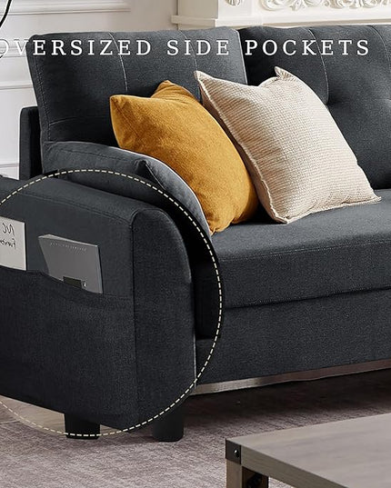 Convertible Sectional Sofa, Modern L Shaped Couch,Linen Fabric 4-Seat Sofa Set with Storage Ottoman and Coffee Table for Living Room, Dark Gray