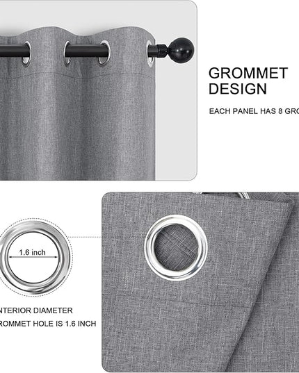 Short Small Linen Blackout Curtains 54 Inch Length 2 Panels Set for Bedroom Living Room Grommet 100% Black Out Linen Drapes Room Darkening Window Curtains 54 Inches Long Dark Gray