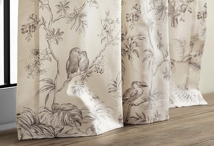 Maison d' Hermine Curtains for living room 100% Cotton 84 inch length One Panel Light Filtering Toile Curtains for Bedroom Windows with rod and loop Pockets Drapes (Jouy Paradise Beige, 50"W x 84"L)