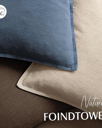 Foindtower Pack of 2, Decorative Linen Soild Throw Pillow Covers Accent Lumbar Cushion Case Boho Farmhouse Pillowcase for Chair Couch Sofa Bedroom Living Room Home Decor 12x20 Inch Dark Blue