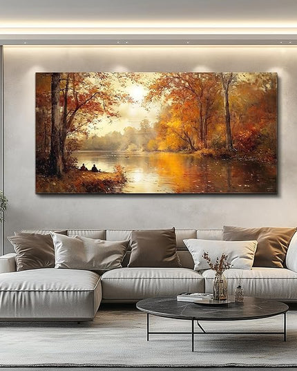 FUHAIHUA Canvas Wall Art For Living Room Large Wall Decor For Office Modern Bedroom Decorations Saffron Yellow Tree Landscape Pictures Forest Paintings Artwork Ready To Hang Home Decor 30"x60"