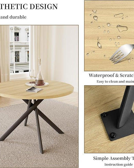 45.3 Inch Round Dining Table Set for 4, Mid Century Modern Small Coffee Set for Dining Room Kitchen Apartment (Cream Table + 4 U-Shaped Black Chairs)