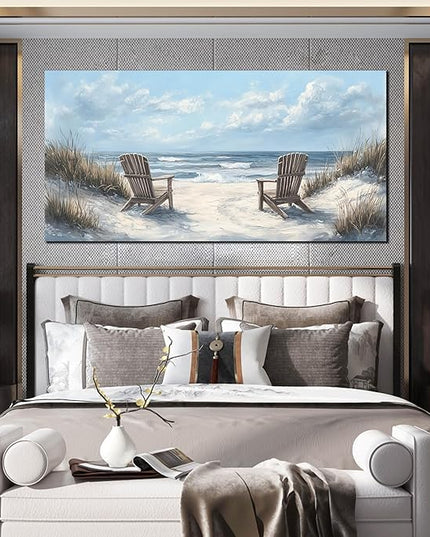 Ouzzlie Landscape Wall Art Coastal Wall Decor Light Blue Picture Art Print Beach Canvas Large Artwork for Living Room Bedroom Office 29" x 59"