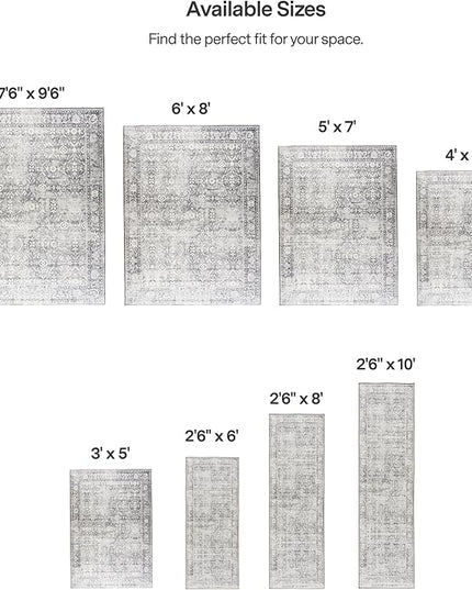 ReaLife Rugs Machine Washable Area Rug Runner - Living Room Bedroom Bathroom Kitchen Entryway Office - Padded Low Pile Stain Resistant Premium - Boho Farmhouse Vintage - Noor - Silver Ivory 2'6" x 6'