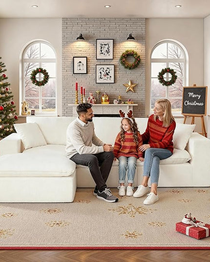 108" Sectional Couches for Living Room Boneless Couch Upholstered Cloud Couch Sectional Modular Sectional Sofa with L Shaped (Chenille-White, 3 Seat+1 Ottoman)