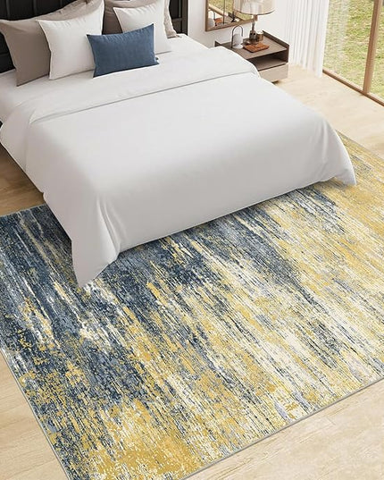 Modern Abstract Area Rug 4x6 Washable Rug for Living Room, Ultra Soft Rug for Bedroom, Non Slip Indoor Floor Carpet, Stain Resistant Rugs for Home Decor Office, Yellow/Black