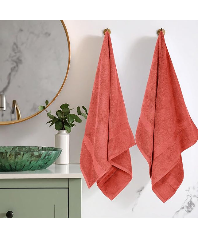 Superior Egyptian Cotton Pile Bath Towel Set of 2, Ultra Soft Luxury Towels, Thick Plush Essentials, Absorbent Heavyweight, Guest Bath, Hotel, Spa, Home Bathroom, Shower Basics, Coral