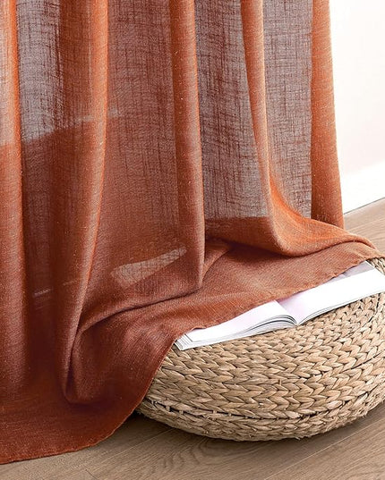 MIULEE Rust Curtains 84 Inch Length 2 Panels for Bedroom Living Room, Terracotta Burnt Orange Soft Thick Linen Textured Window Drapes Semi Sheer Light Filtering Back Tab Burlap Look Fall Boho Decor