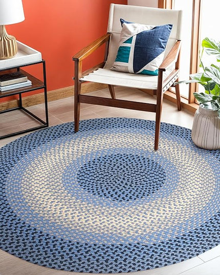 Tranquility TQ12 Blue 4' x 4' Round - Braided Area Rug, Home Decor, Floor Mat or Bedroom Rug - Easy Care, Ideal for High Traffic Areas in Hallway and Living Room - Made in USA