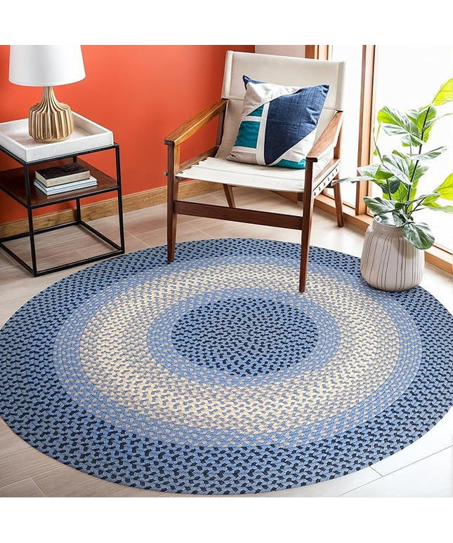 Tranquility TQ12 Blue 4' x 4' Round - Braided Area Rug, Home Decor, Floor Mat or Bedroom Rug - Easy Care, Ideal for High Traffic Areas in Hallway and Living Room - Made in USA