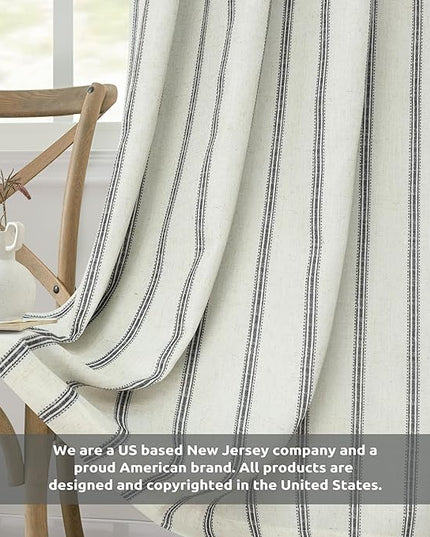 DriftAway Farmhouse Linen Blend Blackout Curtains 108 Inches Long for Bedroom Vertical Striped Printed Linen Curtains Thermal Insulated Lined Treatments for Living Room 2 Panels W52 x L108 Black
