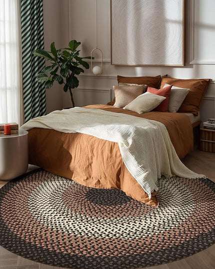 Tranquility TQ82 Black 8' x 8' Round - Braided Area Rug, Home Decor, Floor Mat or Bedroom Rug - Easy Care, Ideal for High Traffic Areas in Hallway and Living Room - Made in USA