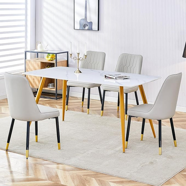 5 Piece Dining Table Set, 4 Chair Dining Table Set, Sintered Stone Kitchen Table Top and Modern Chairs Set of 4 for Kitchen Dining Room