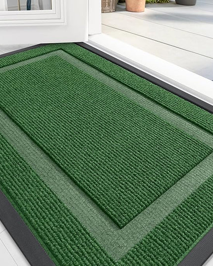OLANLY Front Door Mat Indoor Outdoor Entrance, Waterproof All-Season, All-Weather Doormat, Sturdy Natural Rubber, Fade Resistant, Low Profile, Easy Clean Patio Porch Entryway Mat, 47x30, Green