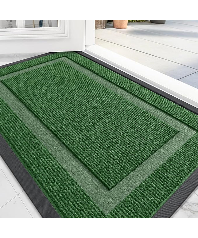 OLANLY Front Door Mat Indoor Outdoor Entrance, Waterproof All-Season, All-Weather Doormat, Sturdy Natural Rubber, Fade Resistant, Low Profile, Easy Clean Patio Porch Entryway Mat, 59x40, Green