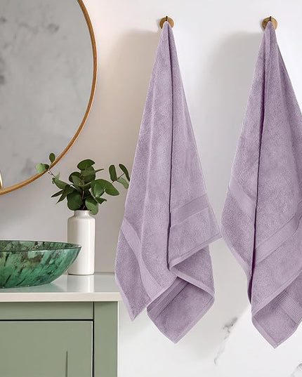 Superior Egyptian Cotton Pile Bath Towel Set of 2, Ultra Soft Luxury Towels, Thick Plush Essentials, Absorbent Heavyweight, Guest Bath, Hotel, Spa, Home Bathroom, Shower Basics, Purple