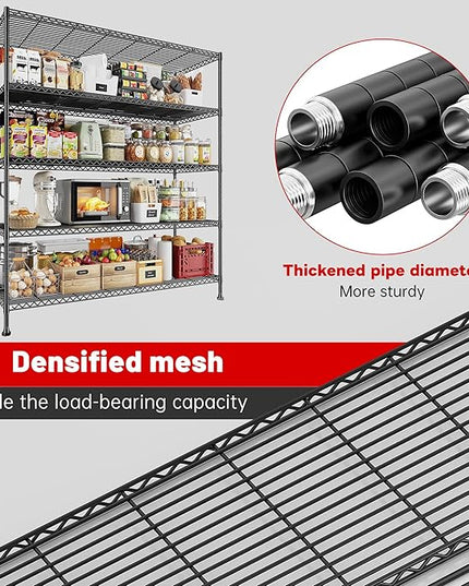 REIBII 45.8''W Storage Shelves 5 Tier Wire Shelving Metal Shelves for Storage 1000LBS Adjustable Heavy Duty Metal Shelving Unit Storage for Pantry Kitchen Garage 45.8" W x 71" H x 17.2" D 4PCS