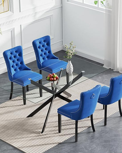 HomVent 5 Piece Rectangular Glass Dining Table Set, Tempered Glass Dinner Table Set for 4 Kitchen Table Set with 4 Velvet Upholstered Chairs for Kitchen Dining Room