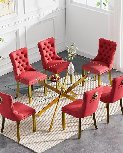 HomVent 7 Piece Rectangular Glass Dining Table Set, Tempered Glass Dinner Table Set for 6 Kitchen Table Set with 6 Velvet Upholstered Chairs for Kitchen Dining Room
