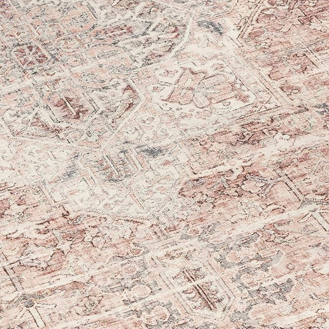 ReaLife Rugs Machine Washable Area Rug - Living Room Bedroom Bathroom Kitchen Entryway Office - Padded Low Pile Stain Resistant Premium - Boho Farmhouse Vintage - Lyle - Gray Ivory Blush 7'6" x 9'6"
