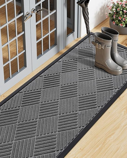 Smiry Front Door Mat Outside Entrance, Heavy Duty Outdoor Indoor Natural Rubber Doormat, Non Slip, Trap Dirt and Moisture, Easy Clean, Low Profile Patio Porch Entryway Mat, 47x17, Grey