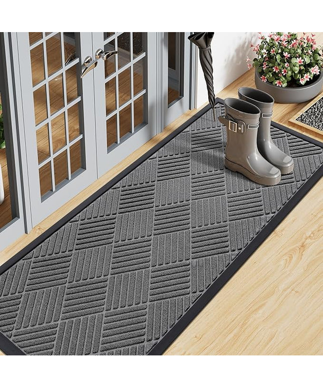 Smiry Front Door Mat Outside Entrance, Heavy Duty Outdoor Indoor Natural Rubber Doormat, Non Slip, Trap Dirt and Moisture, Easy Clean, Low Profile Patio Porch Entryway Mat, 47x17, Grey