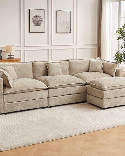 Modular Sectional Sofa, 112.2 Inch L Shaped Couch Set with Armrests, 3-Seater Comfy Cloud Couches for Living Room Apartment, Coffee