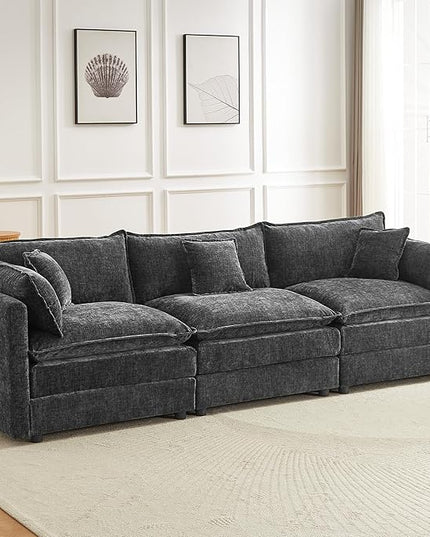 Modular Sectional Sofa, 112.2 Inch Rectangle Shaped Couch Set with Armrests, 3-Seater Comfy Cloud Couches for Living Room Apartment, Grey
