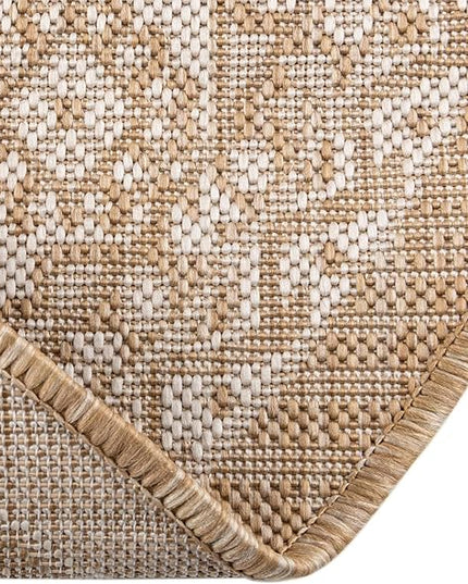 Rugs.com Outdoor Aztec Collection Rug – 8 Ft Round Natural Flatweave Rug Perfect for Kitchens, Dining Rooms