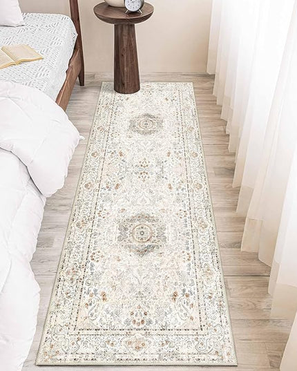 Washable Runner Rug 2x6,Boho Rug Runners Non Slip,Long Rugs for Hallways Kitchen Bedroom Entryway Living Room Bathroom,Vintage Bohemian Distressed Floor Carpet,Beige