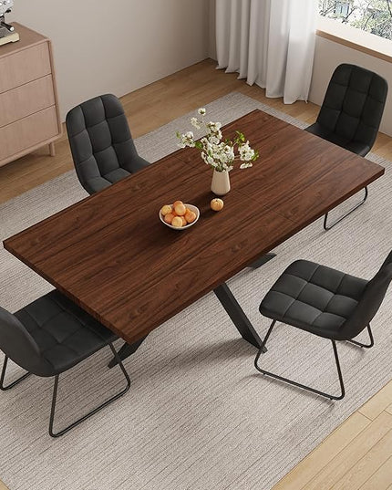 ZckyCine 7-Piece Dining Table Set with 51"-67" Extendable Walnut Wood Table and 6 PU Leather Chairs, Modern Rectangular Kitchen Table Set with Metal Legs, Seats 6, Easy Assembly