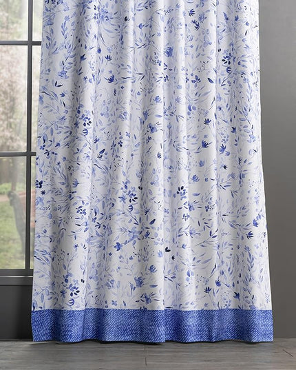 Maison d' Hermine Curtains for Living Room 100% Cotton 96 inch Length One Panel Light Filtering Curtains for Bedroom Windows with Rod and Loop Pockets Drapes (Summer Blues, 50" W x 96" L)
