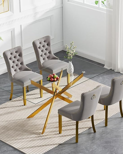 HomVent 5 Piece Rectangular Glass Dining Table Set, Tempered Glass Dinner Table Set for 4 Kitchen Table Set with 4 Velvet Upholstered Chairs for Kitchen Dining Room