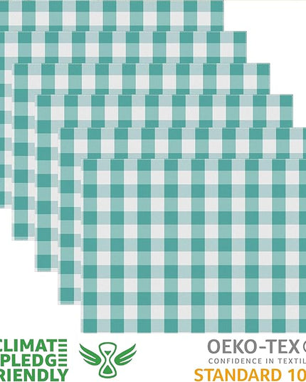 Urban VillaPlacemats for Dining Table 100% Cotton Placemats 14''x20'' Over Sized Tablemats Set of 6 Placemats Aqua/White Color Buffalo Check Tablemats for Family Dinners Wedding PartiesPlacemats