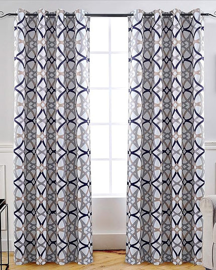 DriftAway Alexander 80% Blackout Curtains for Living Room 250GSM Pattern Match Thermal Insulated Room Darkening Geo Moroccan Mid Century Grommet Bedroom Drapes 2 Panels 52 Inch by 96 Inch Navy Gray