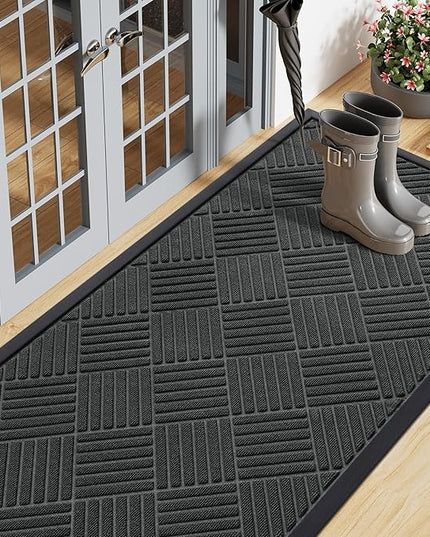Smiry Front Door Mat Outside Entrance, Heavy Duty Outdoor Indoor Natural Rubber Doormat, Non Slip, Trap Dirt and Moisture, Easy Clean, Low Profile Patio Porch Entryway Mat, 71x23, Black