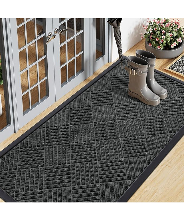 Smiry Front Door Mat Outside Entrance, Heavy Duty Outdoor Indoor Natural Rubber Doormat, Non Slip, Trap Dirt and Moisture, Easy Clean, Low Profile Patio Porch Entryway Mat, 59x23, Black