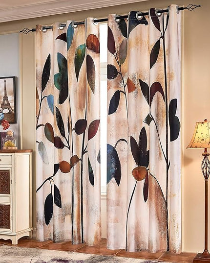 SUBRTEX Light Flitering Curtains 52Wx108L, Room Darkening Vibrant Floral Drapes, 50% Blackout, Semi Sheer Boho Farmhouse Curtains for Living Room, Brown