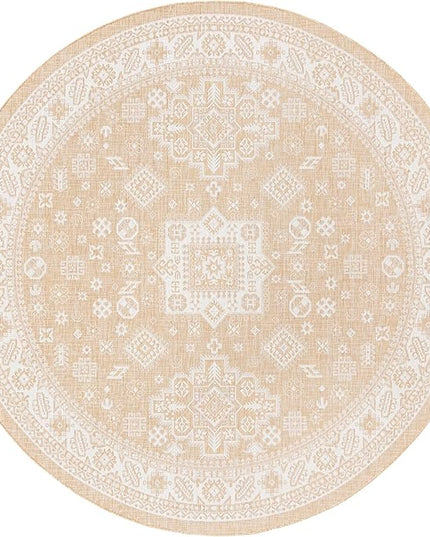 Rugs.com Outdoor Aztec Collection Rug – 10 Ft Round Natural Flatweave Rug Perfect for Kitchens, Dining Rooms