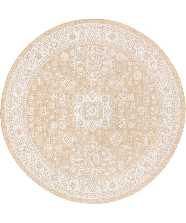 Rugs.com Outdoor Aztec Collection Rug – 10 Ft Round Natural Flatweave Rug Perfect for Kitchens, Dining Rooms