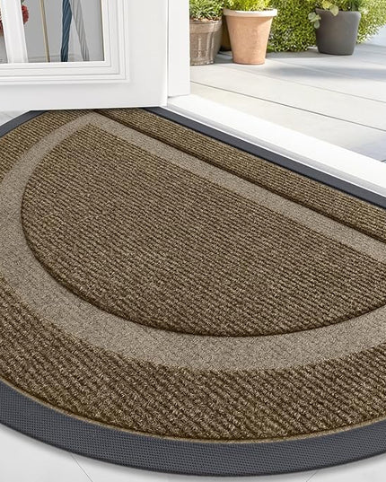 OLANLY Half Circle Door Mat Indoor Outdoor Entrance Welcome, Waterproof All-Season, All-Weather Doormat, Sturdy Natural Rubber, Low Profile, Easy Clean Patio Porch Entryway Mat, 36x24, Brown