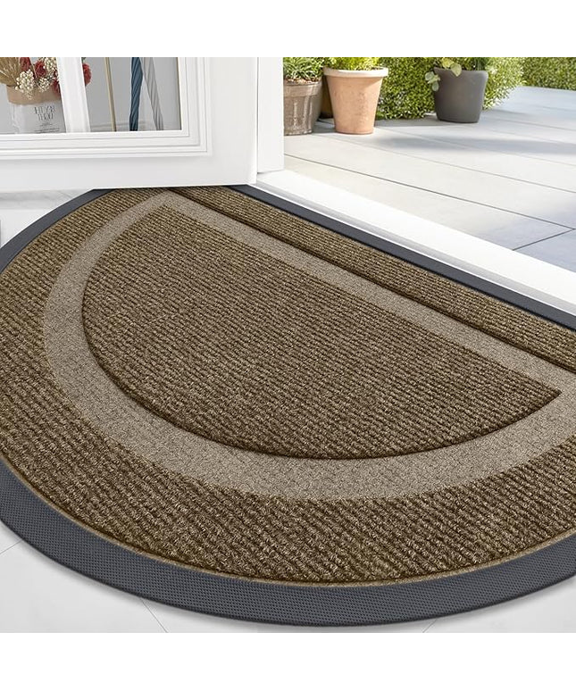 OLANLY Half Circle Door Mat Indoor Outdoor Entrance Welcome, Waterproof All-Season, All-Weather Doormat, Sturdy Natural Rubber, Low Profile, Easy Clean Patio Porch Entryway Mat, 36x24, Brown