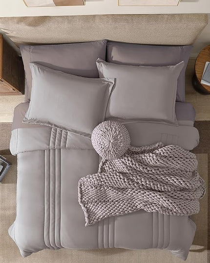 Monbix Full Comforter Set - 7 Pieces Cloud Purple Bed in a Bag Full Size Bedding Sets with Comforters, All Seasons Comforter with Sheets, Pillowcases & Shams