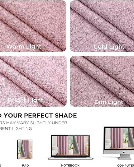 Joydeco Blackout Curtains for Bedroom - 90 Inch Long 100% Light Blocking 2 Panels Set Pink Drapes, Thermal Insulated Room Darkening Curtains, Linen Textured for Living Room, Rod Pocket & Back Tabs
