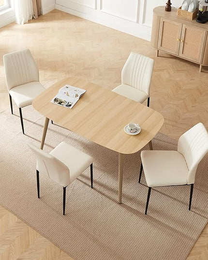 55.1" Modern Dining Table Set for 4, Scratch-Resistant Wood Table with 4 Black Leather Chairs, Stylish & Durable Dining Room Furniture, Space-Saving Kitchen Table Set for Family & Apartment
