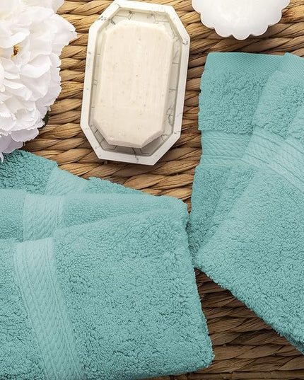 Superior Egyptian Cotton Pile Face Towel/Washcloth Set of 6, Ultra Soft Luxury Towels, Thick Plush Essentials, Absorbent Heavyweight, Guest Bath, Hotel, Spa, Home Bathroom, Shower Basics, Turquoise