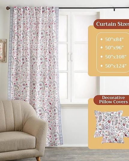 Maison d' Hermine Curtains for Living Room 100% Cotton 124 inch Length Two Panels Light Filtering Curtains for Bedroom Windows with Rod and Loop Pockets Drapes (Nellore, 50" W x 124" L)